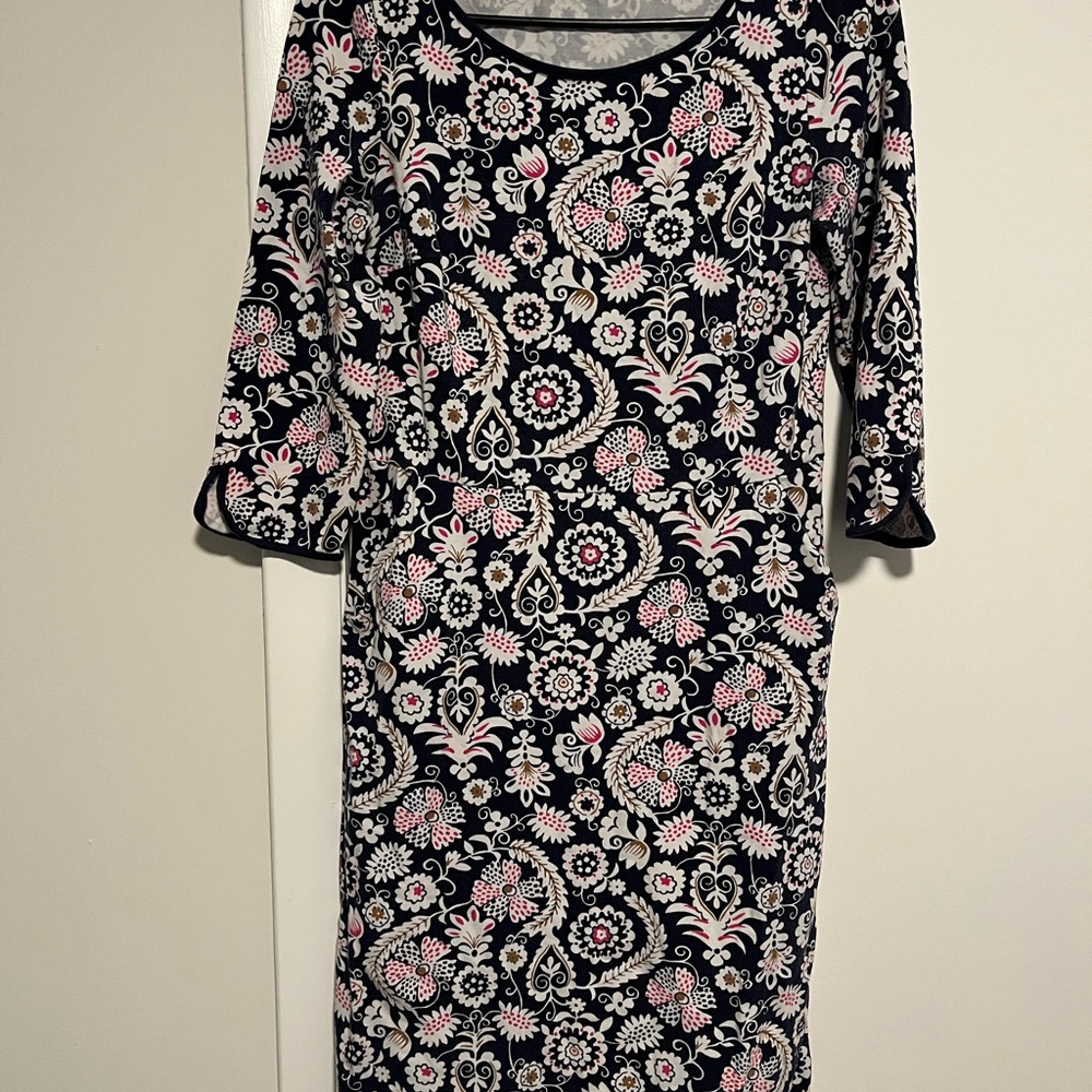 Boden Blue Dress with Pink and White Floral and Tulip Sleeves